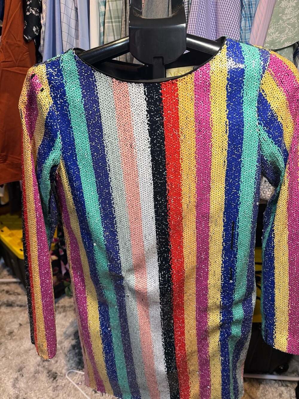 Mestiza New York Sequin Dress Size 2 Rainbow Striped Mini Shift Cocktail